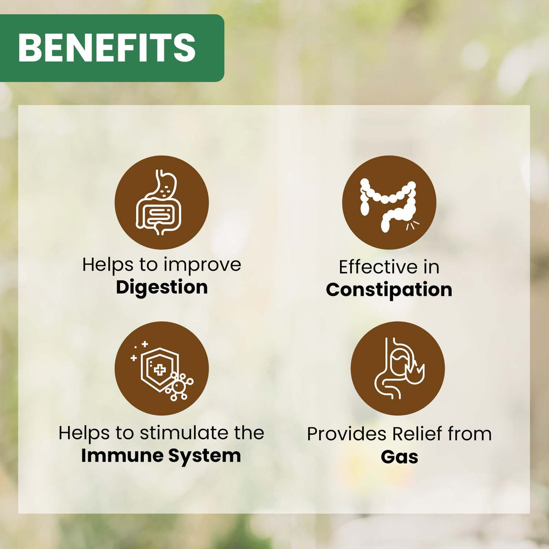 Benefits of Triphala Juice: improves digestion, relieves constipation and gas, boosts immunity.