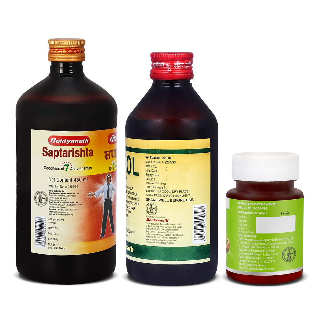 Badiayanth Gut Health Combo - Livrol Syrup-200ml | Saptarishta 450 ml | Amlaki Tablet 60 Tablets