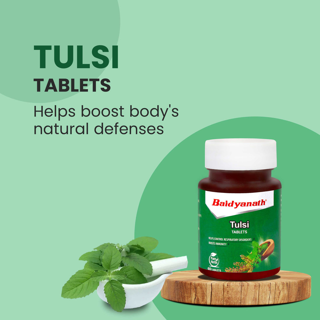 Baidyanath Tulsi Tablets - 60 tablets | Helps Boosts Immunity & Respiratory Wellness | Relieves Cough and Cold