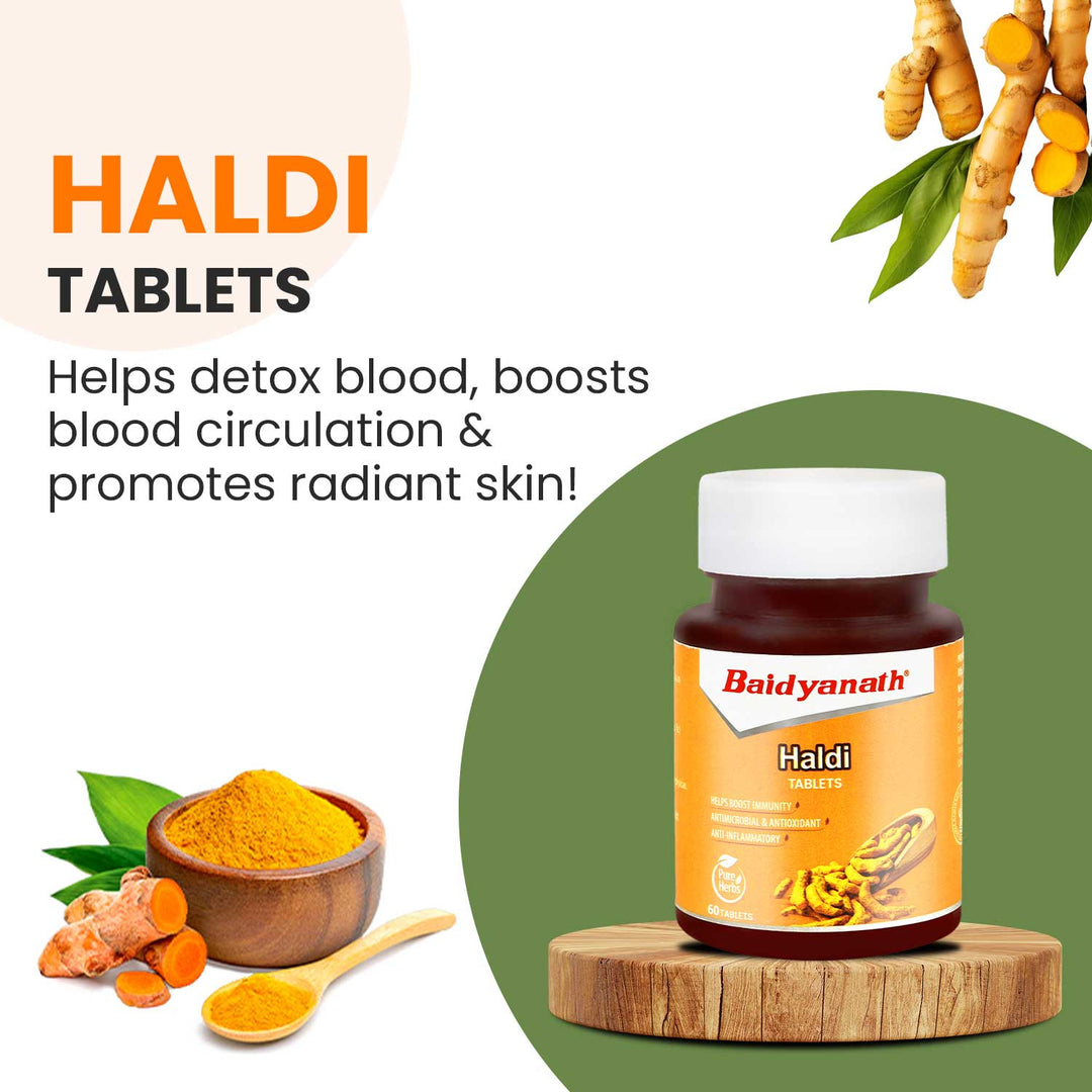 Baidyanath Haldi Tablets - 60Tablet | Natural Haldi Extract | Helps Boost Immunity, Blood Cleansing & Skin Problems (Pack of 2)