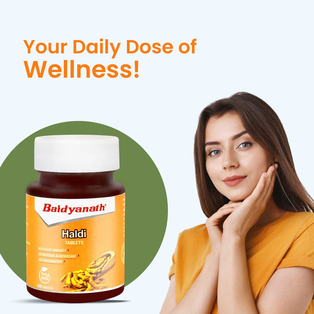 Baidyanath Haldi Tablets - 60Tablet | Natural Haldi Extract | Helps Boost Immunity, Blood Cleansing & Skin Problems (Pack of 2)