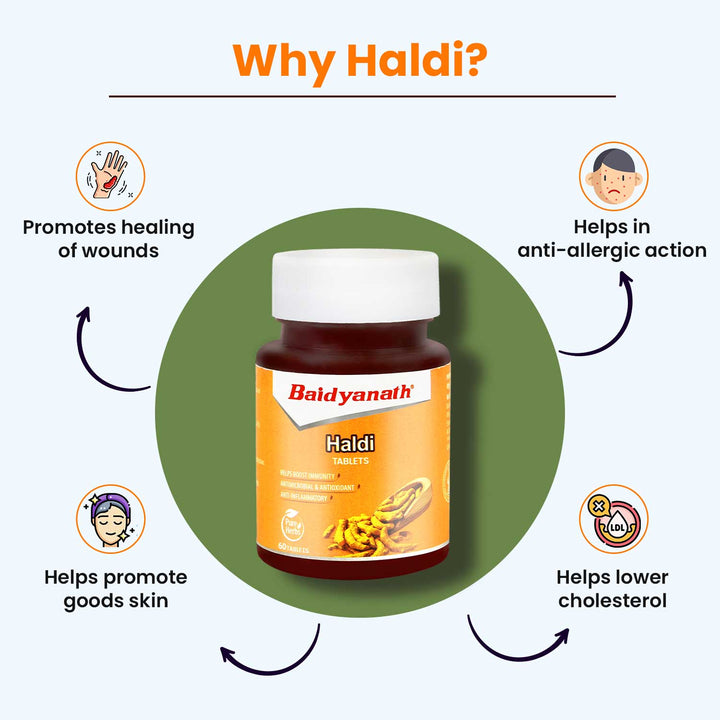 Baidyanath Haldi Tablets - 60Tablet | Natural Haldi Extract | Helps Boost Immunity, Blood Cleansing & Skin Problems (Pack of 2)