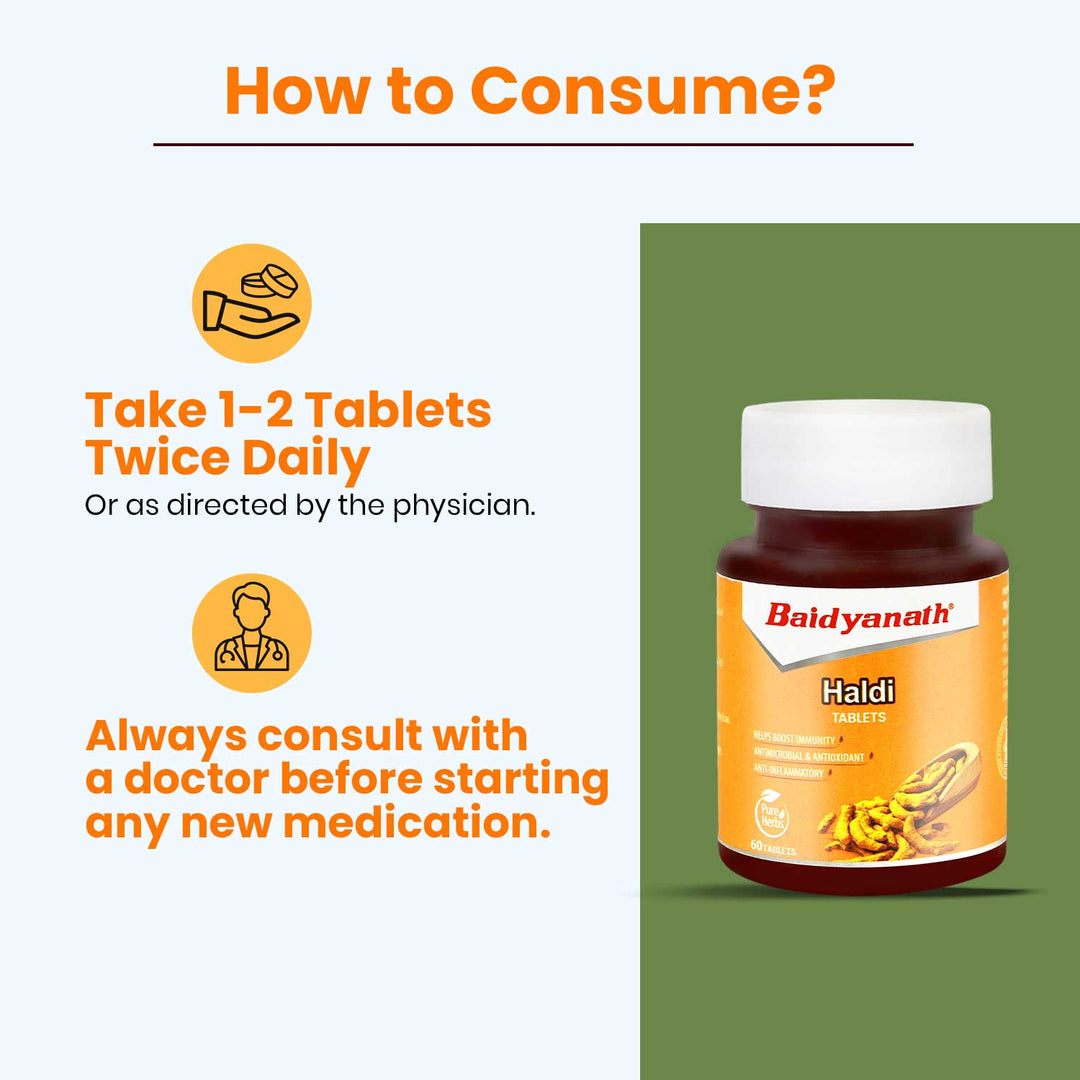 Baidyanath Haldi Tablets - 60Tablet | Natural Haldi Extract | Helps Boost Immunity, Blood Cleansing & Skin Problems (Pack of 2)