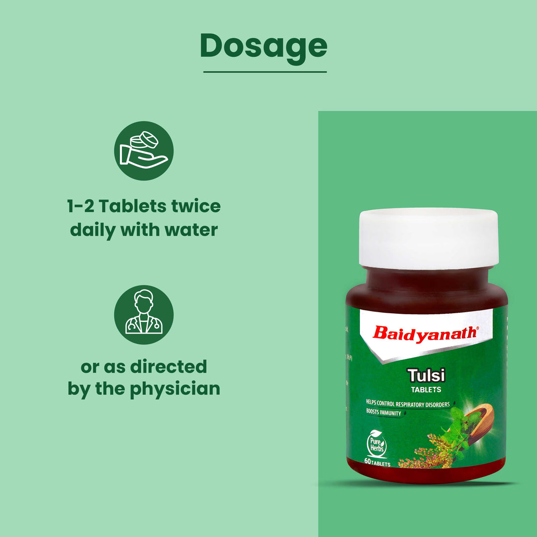 Baidyanath Tulsi Tablets - 60 tablets | Helps Boosts Immunity & Respiratory Wellness | Relieves Cough and Cold