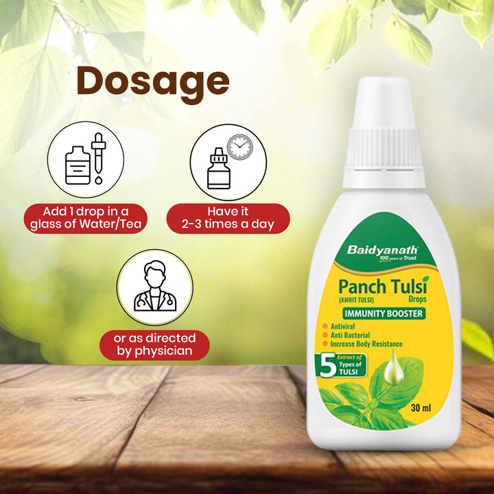 Baidyanath Panch Tulsi Drops - 30 ml | Natural Immunity Booster with Goodness of Five Types of Tulsi (Pack of 1)