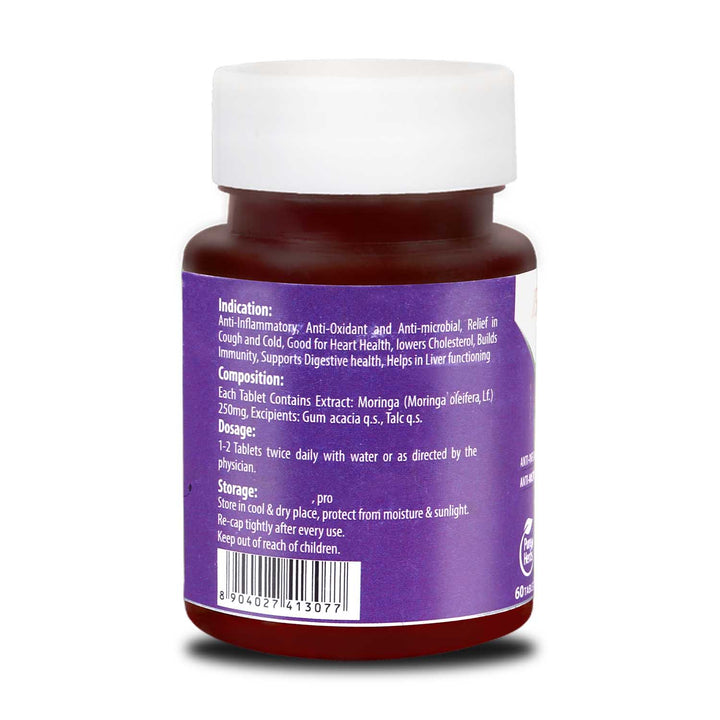 Back side of Baidyanath moringa tablet bottle pack of 1