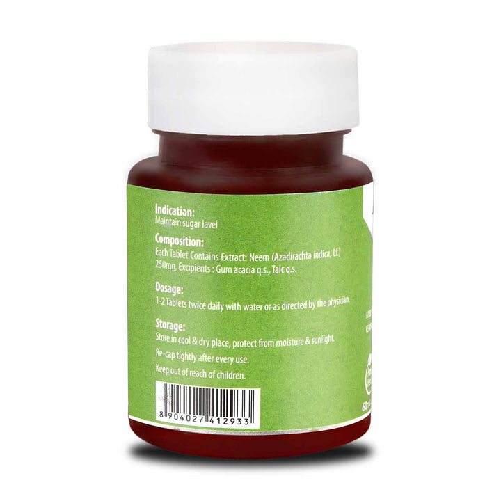 backside of Baidyanath Neem Tablets bottle