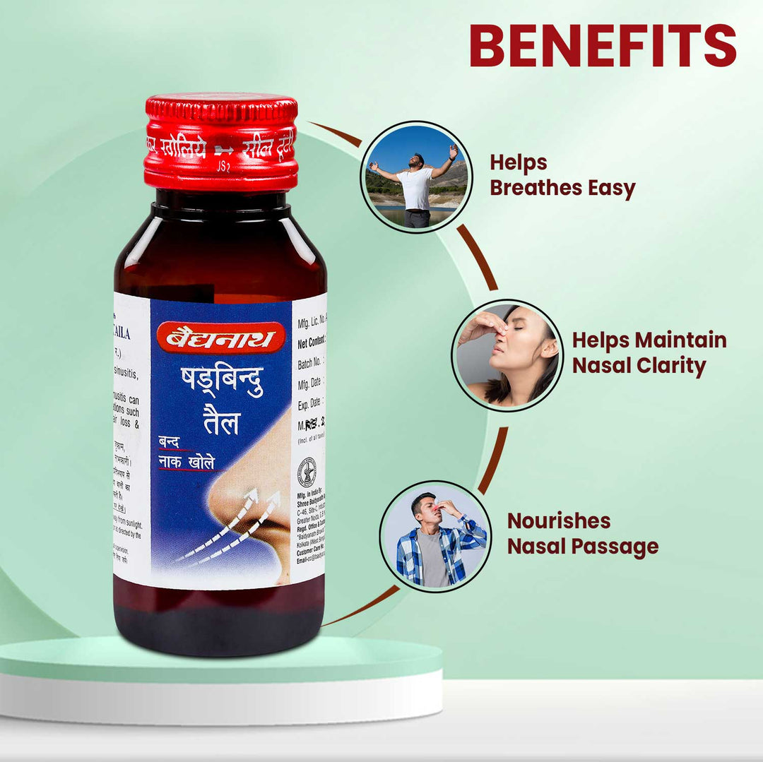 Baidyanath Shadbindu Tel Helps to Reduce Severe Pain in the head and feeling of sensitivity to light. 50 ml