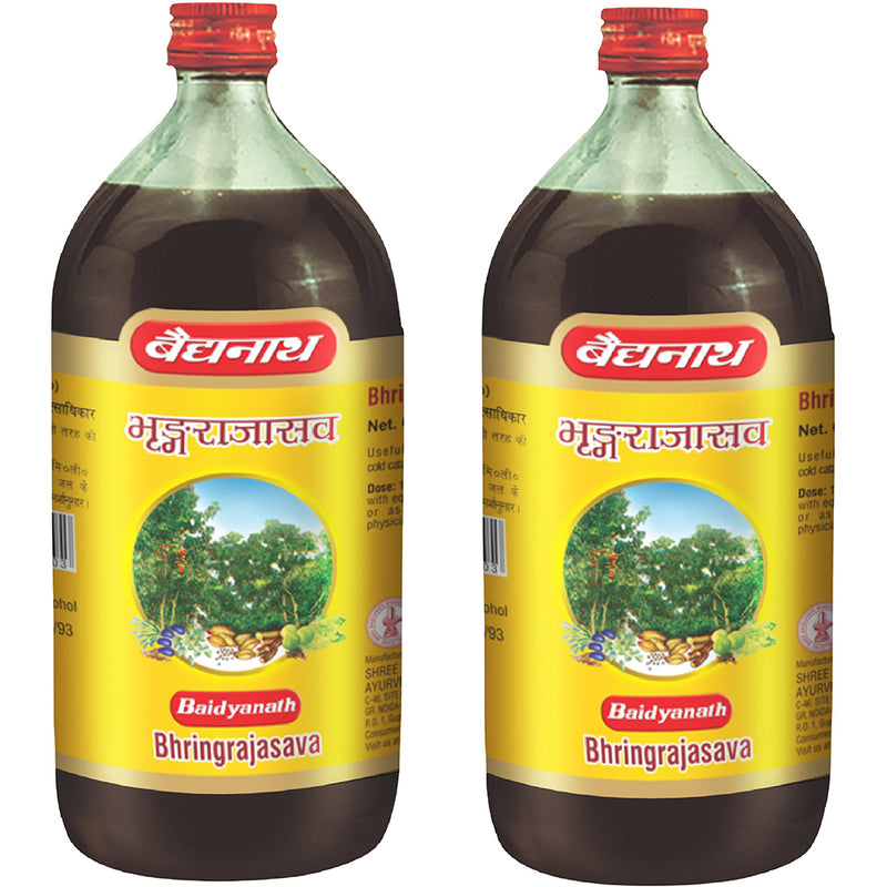 Baidyanath Bhringrajasav (450 ml) | Helps to Manage Common Cold, Cough & Premature Greying of Hair | Maintains Overall Wellbeing (Pack of 2)