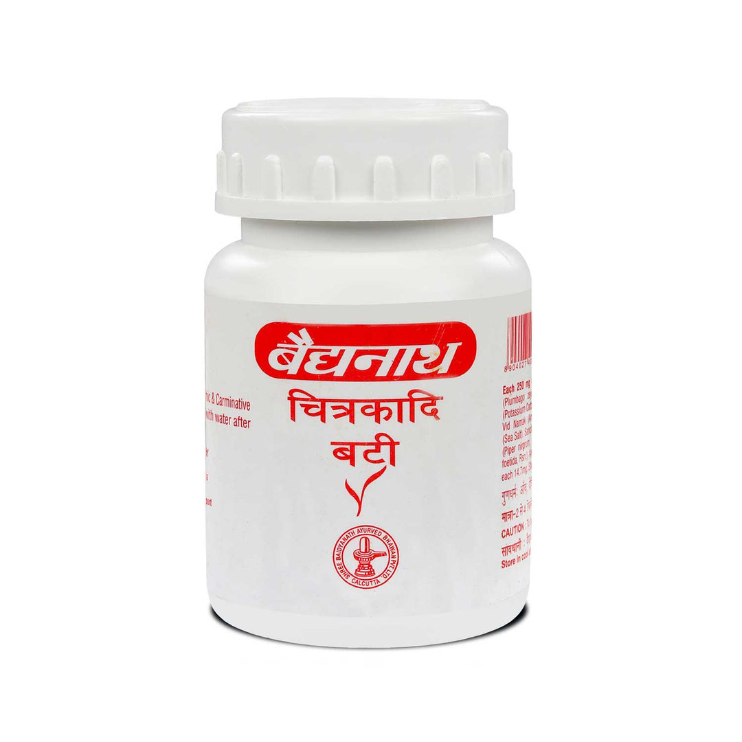 Baidyanath Chitrakadi Bati-160 Tablets helps in Dyspepsia, Gas trouble and Tympanites