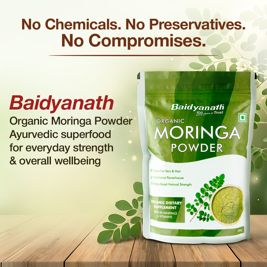 Baidyanath Certified Organic Moringa Powder- 200g | Nutrient Rich Superfood, Help to Boosts Strength & Stamina