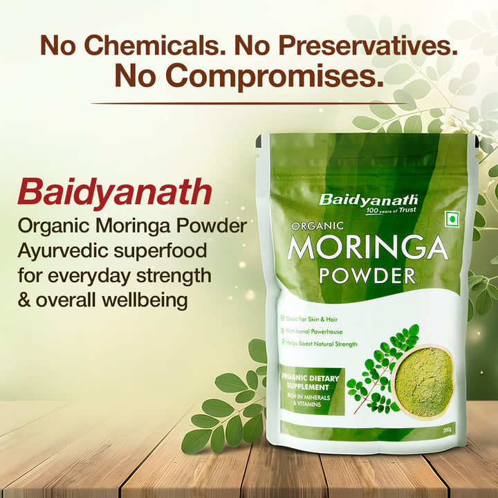 Baidyanath Certified Organic Moringa Powder- 200g | Nutrient Rich Superfood, Help to Boosts Strength & Stamina