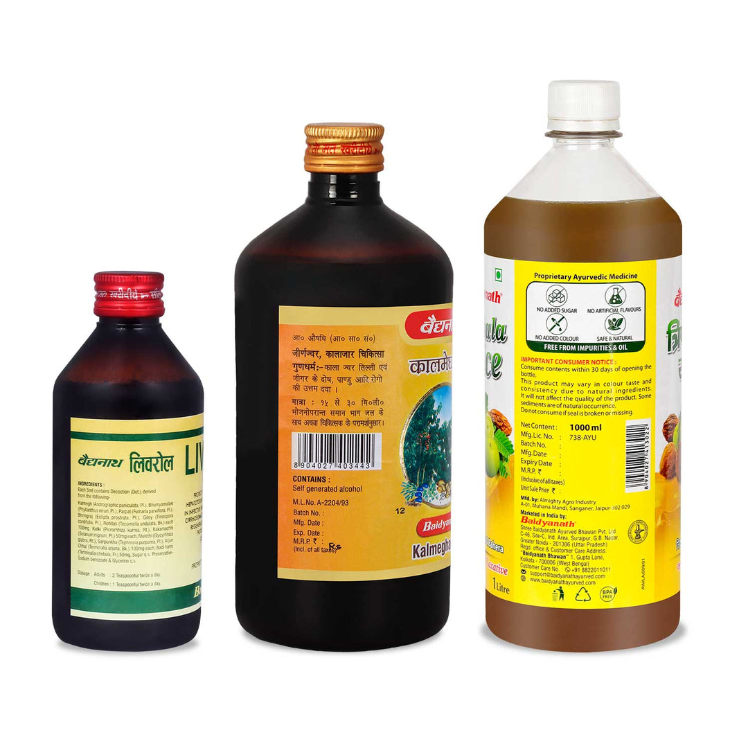 Baidyanath Liver health combo- Triphala Juice 1LTR, Kalmeghasav 450ML, Liverol, 200ML  (Pack of 3)