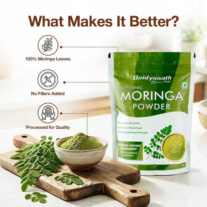 Baidyanath Certified Organic Moringa Powder- 200g | Nutrient Rich Superfood, Help to Boosts Strength & Stamina