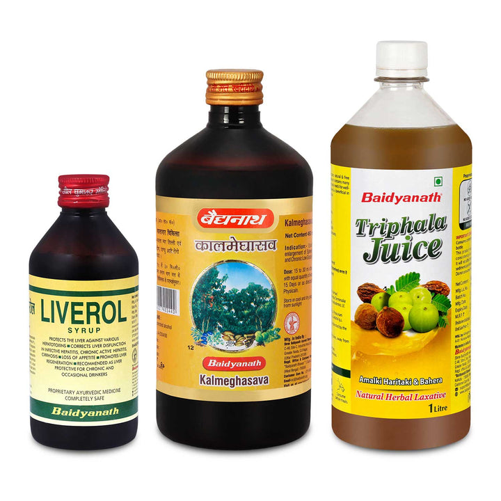 Baidyanath Liver health combo- Triphala Juice 1LTR, Kalmeghasav 450ML, Liverol, 200ML  (Pack of 3)