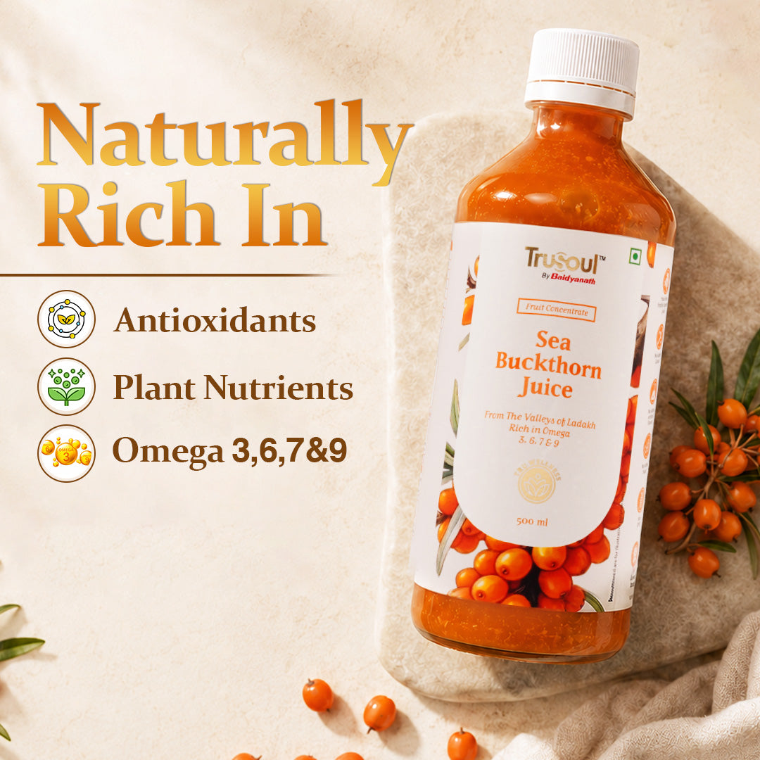 Baidyanath Sea Buckthorn Juice 500ml | Himalayan Ladakh Berry Fruit Pulp Concentrate | Rich in Omega 3, 6, 7 & 9