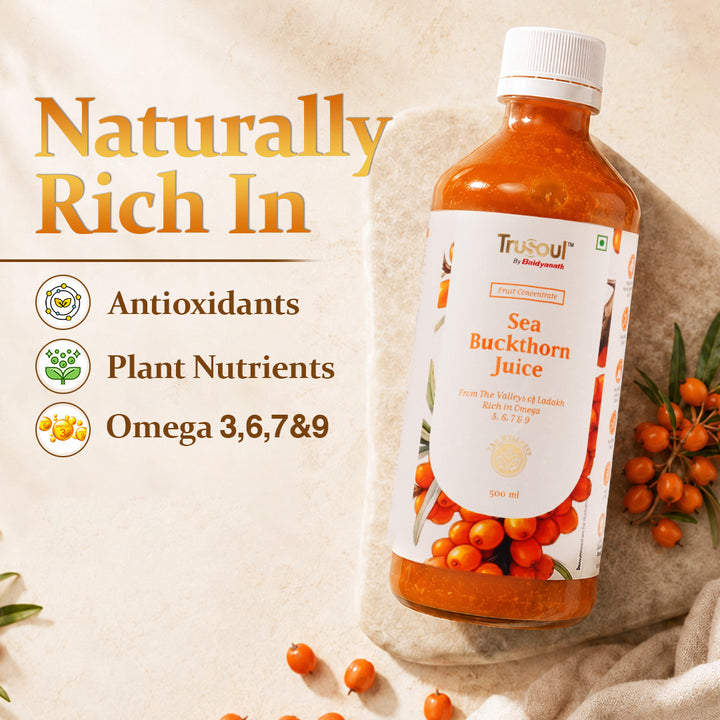Baidyanath Sea Buckthorn Juice 500ml | Himalayan Ladakh Berry Fruit Pulp Concentrate | Rich in Omega 3, 6, 7 & 9