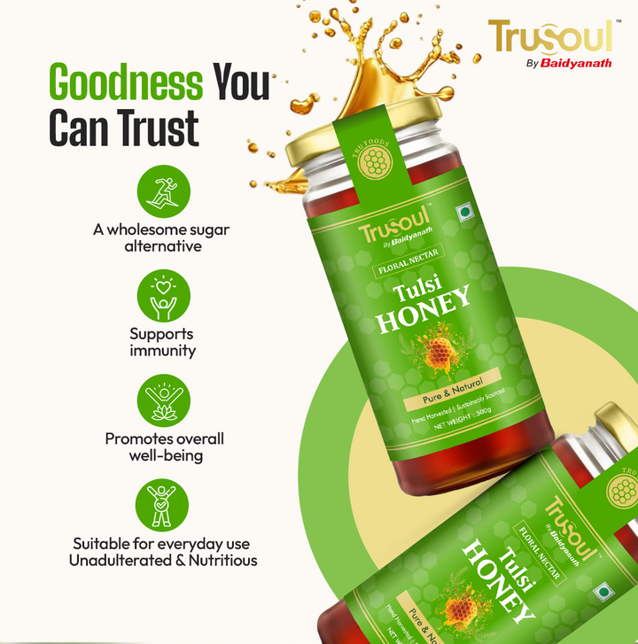 Trusoul By Baidyanath Pure & Natural Tulsi Honey- 500gm | Natural Immunity Booster | Raw & Unprocessed Honey | Forest Honey