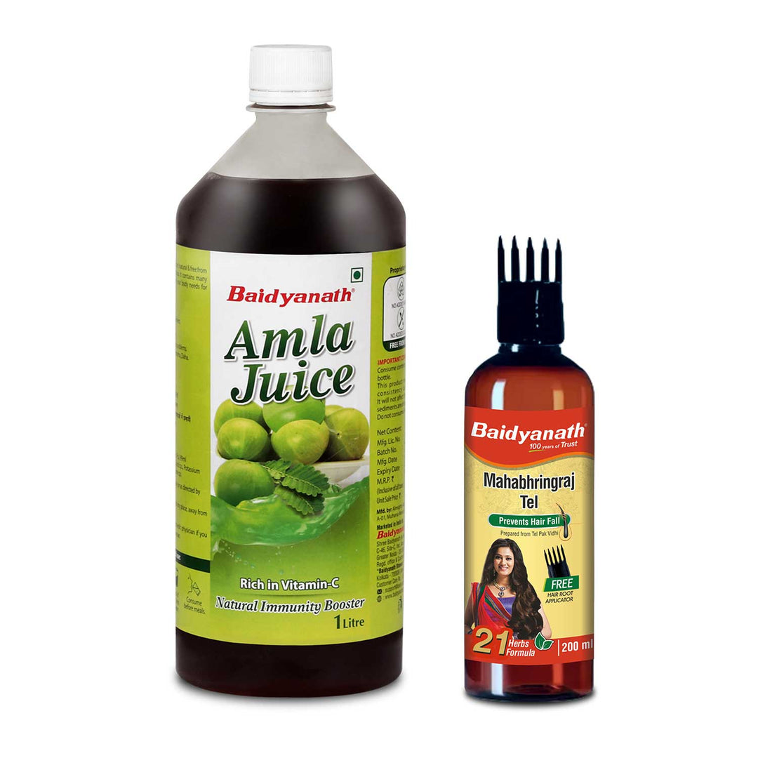 Baidyanath Hair Care Combo for Healthy Hair - Amla Juice 1 LT & Mahabhringraj Oil 200ml  (Pack of 2)