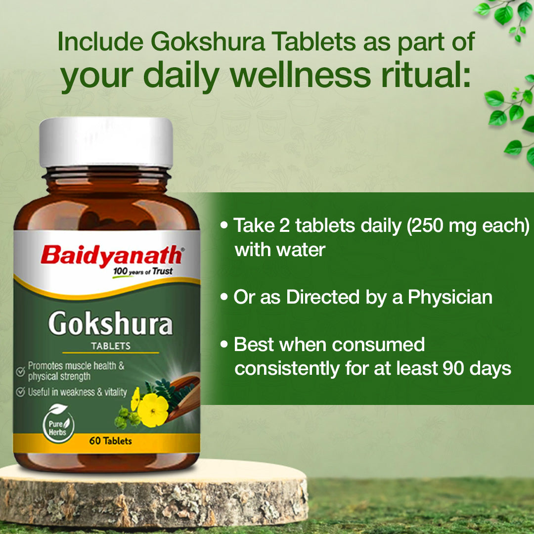 Baidyanath Gokshura Tablets-60 Tablets | Supports Strength & Vitality