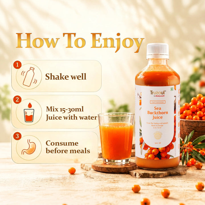 Baidyanath Sea Buckthorn Juice 500ml | Himalayan Ladakh Berry Fruit Pulp Concentrate | Rich in Omega 3, 6, 7 & 9