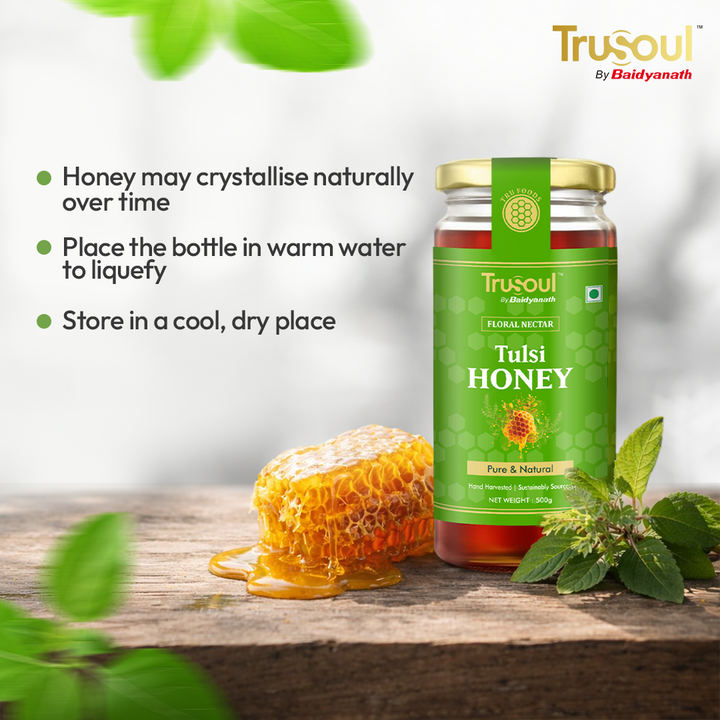 Trusoul By Baidyanath Pure & Natural Tulsi Honey- 500gm | Natural Immunity Booster | Raw & Unprocessed Honey | Forest Honey