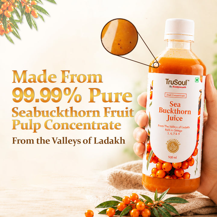 Baidyanath Sea Buckthorn Juice 500ml | Himalayan Ladakh Berry Fruit Pulp Concentrate | Rich in Omega 3, 6, 7 & 9