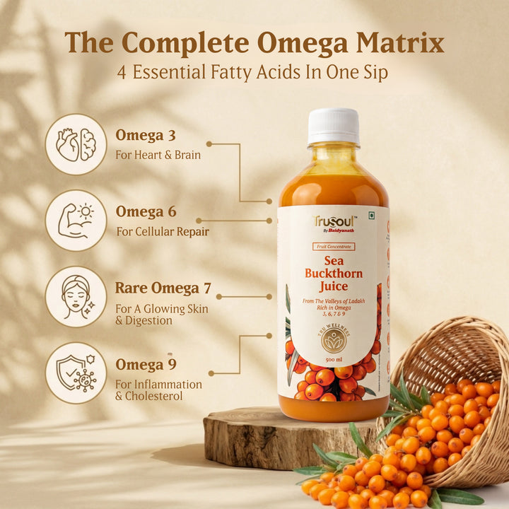 Baidyanath Sea Buckthorn Juice 500ml | Himalayan Ladakh Berry Fruit Pulp Concentrate | Rich in Omega 3, 6, 7 & 9