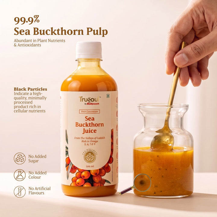 Baidyanath Sea Buckthorn Juice 500ml | Himalayan Ladakh Berry Fruit Pulp Concentrate | Rich in Omega 3, 6, 7 & 9