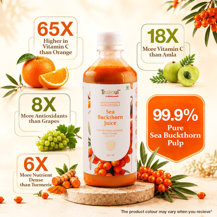 Baidyanath Sea Buckthorn Juice 500ml | Himalayan Ladakh Berry Fruit Pulp Concentrate | Rich in Omega 3, 6, 7 & 9