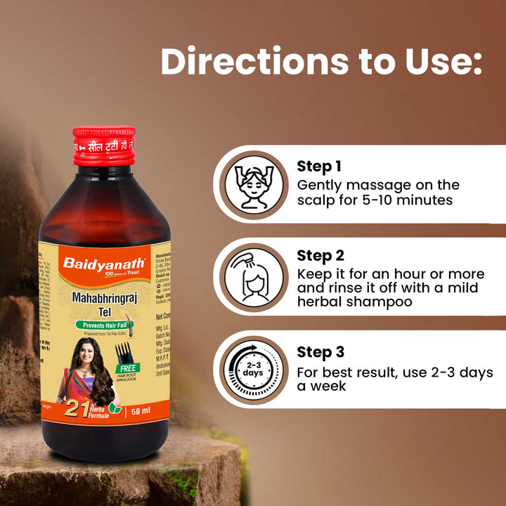 Baidyanath mahabhringraj tel bottle highlight (direction to use)
