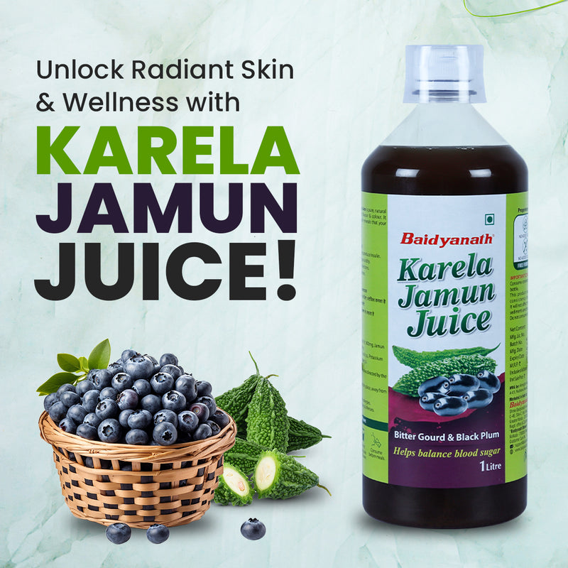 Baidyanath Karela Jamun Juice -1000ml | Natural Remedy for Blood Sugar Management | Helps in Flusing out toxins from Body | Good for Diabetic Care (Pack of 2)