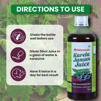 Baidyanath Karela Jamun Juice -1000ml | Natural Remedy for Blood Sugar Management | Helps in Flusing out toxins from Body | Good for Diabetic Care (Pack of 2)
