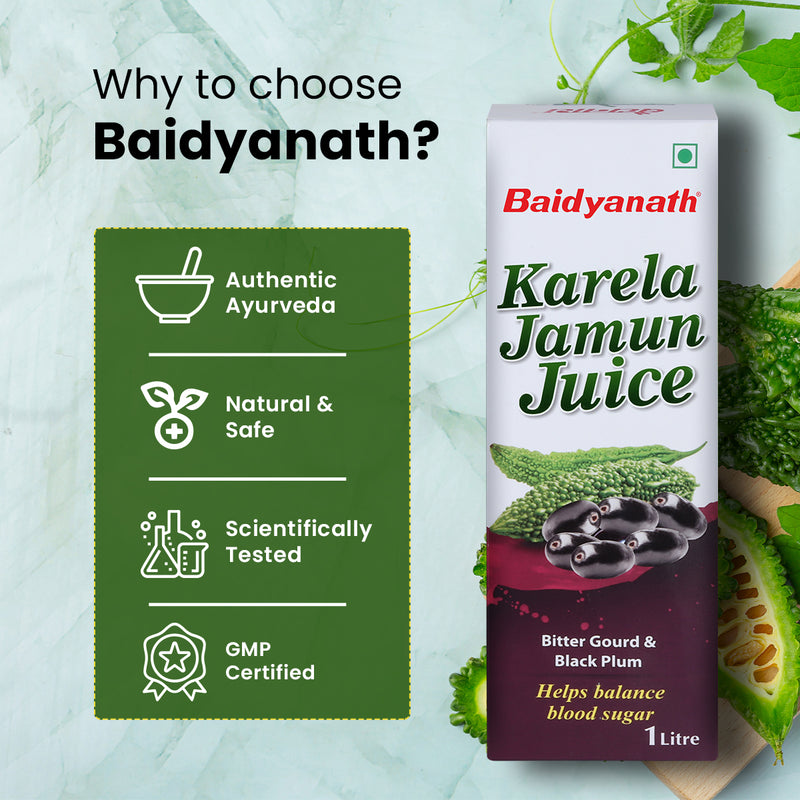 Baidyanath Karela Jamun Juice -1000ml | Natural Remedy for Blood Sugar Management | Helps in Flusing out toxins from Body | Good for Diabetic Care (Pack of 1)