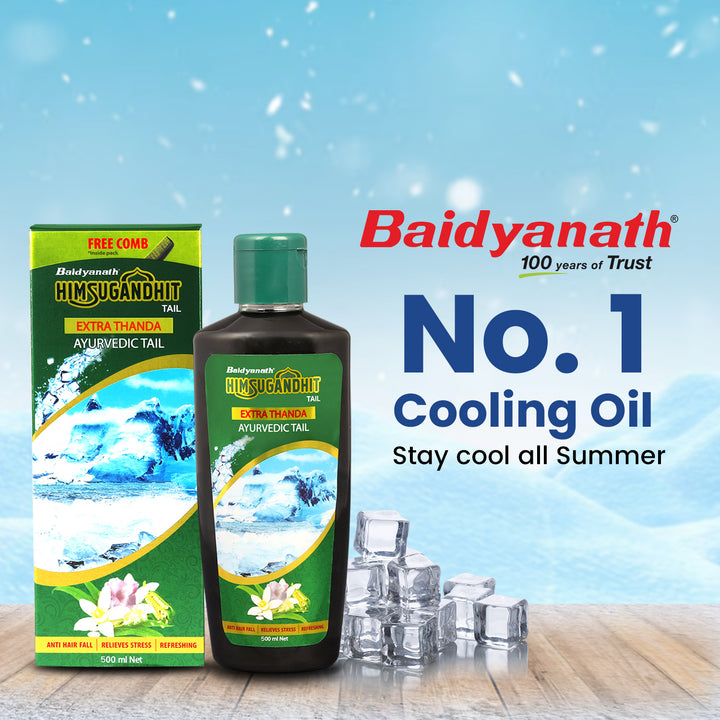 Baidyanath Himsugandhit Tail - 500 ml | Ayurvedic Thanda Tel | Helps to Relieve Headache, Fatigue,Tension & Sleeplessness | Relaxing & Refreshing Cooling Effect (Pack of 1)