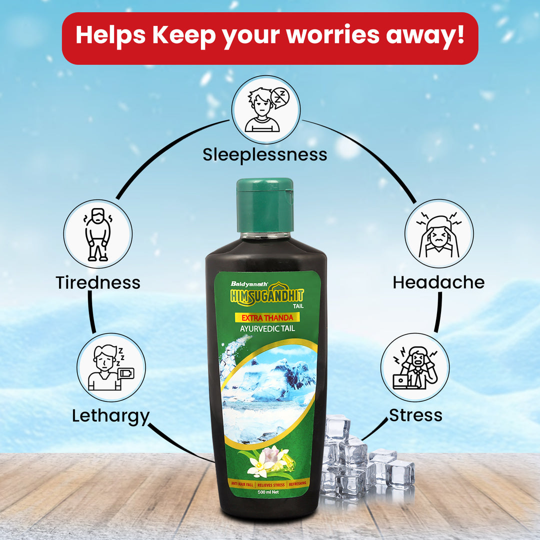 Baidyanath Himsugandhit Tail - 500 ml | Ayurvedic Thanda Tel | Helps to Relieve Headache, Fatigue,Tension & Sleeplessness | Relaxing & Refreshing Cooling Effect (Pack of 1)