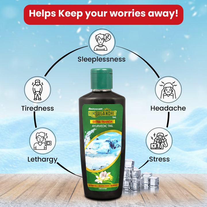 Baidyanath Himsugandhit Tail - 500 ml | Ayurvedic Thanda Tel | Helps to Relieve Headache, Fatigue,Tension & Sleeplessness | Relaxing & Refreshing Cooling Effect (Pack of 1)