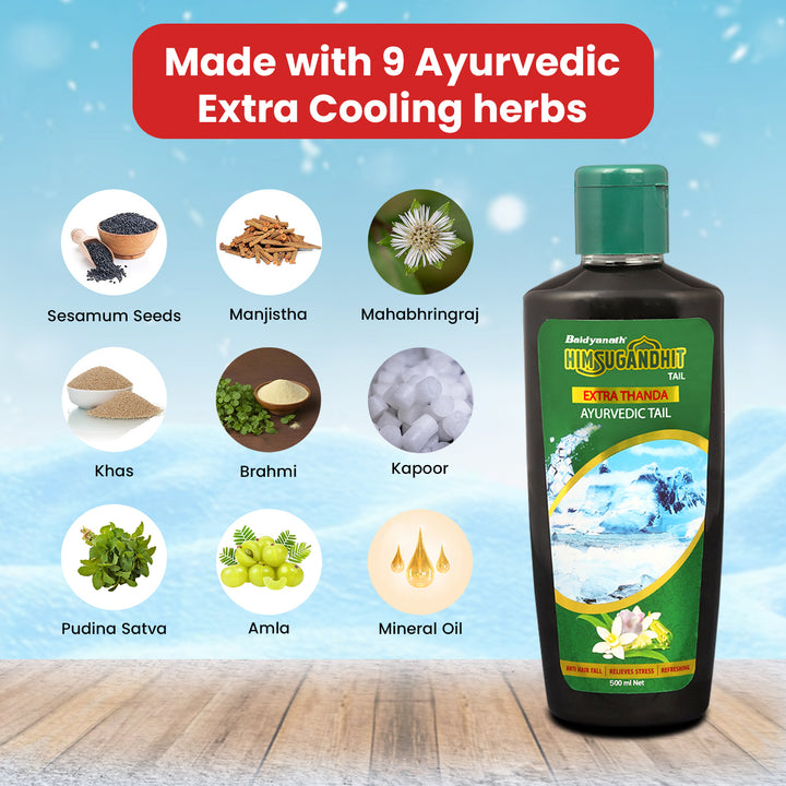 Baidyanath Himsugandhit Tail - 500 ml | Ayurvedic Thanda Tel | Helps to Relieve Headache, Fatigue,Tension & Sleeplessness | Relaxing & Refreshing Cooling Effect (Pack of 1)