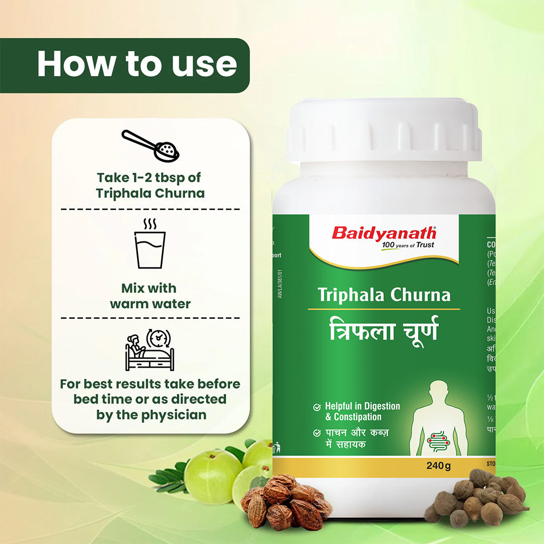 Baidyanath Triphala Churna- 240g | Help to Improve Bowel Movement & Indigestion, Constipation and Digestive Disorders
