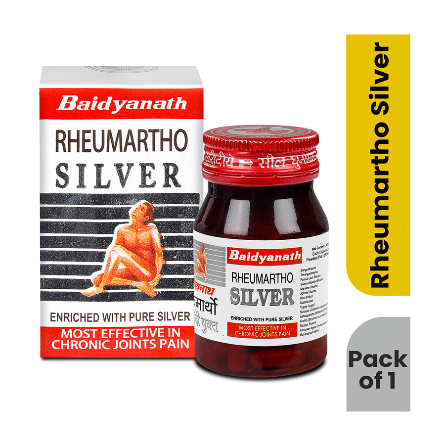 Baidyanath Rheumartho Silver – Enriched with Pure Silver, Effective for Chronic Joint Pain Relief – Pack of 1.