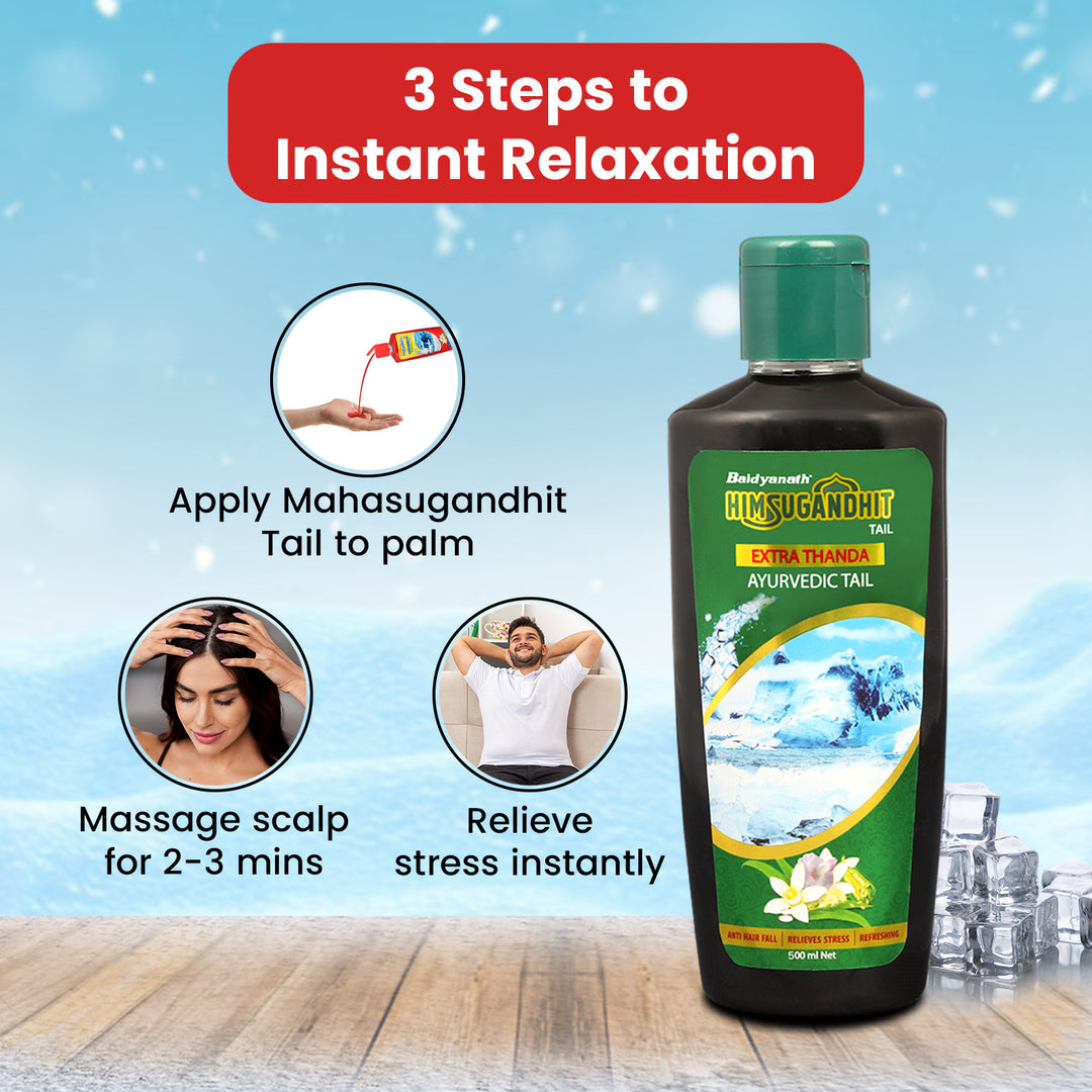 Baidyanath Himsugandhit Tail - 500 ml | Ayurvedic Thanda Tel | Helps to Relieve Headache, Fatigue,Tension & Sleeplessness | Relaxing & Refreshing Cooling Effect (Pack of 1)