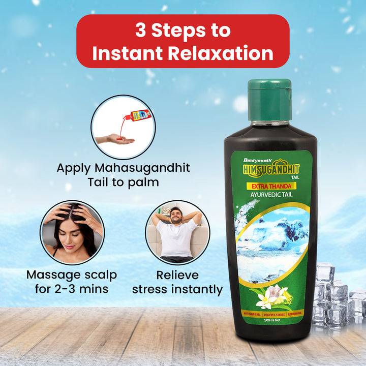 Baidyanath Himsugandhit Tail - 500 ml | Ayurvedic Thanda Tel | Helps to Relieve Headache, Fatigue,Tension & Sleeplessness | Relaxing & Refreshing Cooling Effect (Pack of 1)