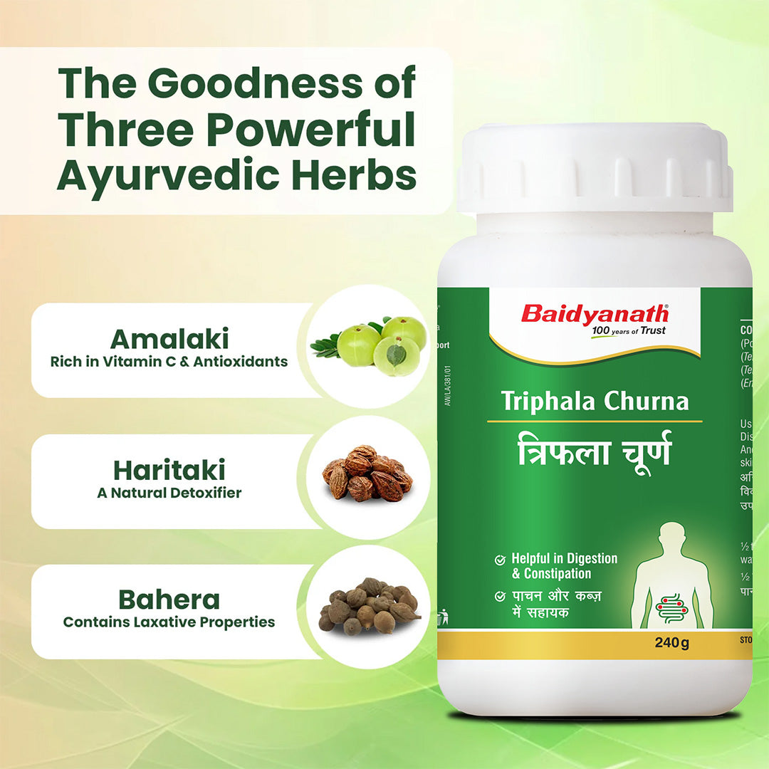 Baidyanath Triphala Churna- 240g | Help to Improve Bowel Movement & Indigestion, Constipation and Digestive Disorders