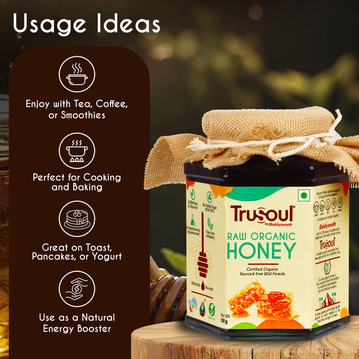 Raw Organic Honey, 500gm (Glass Bottle)| Certified Organic Honey sourced from Himalayas