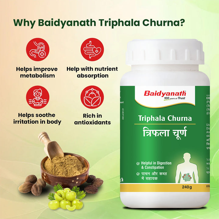 Baidyanath Triphala Churna- 240g | Help to Improve Bowel Movement & Indigestion, Constipation and Digestive Disorders