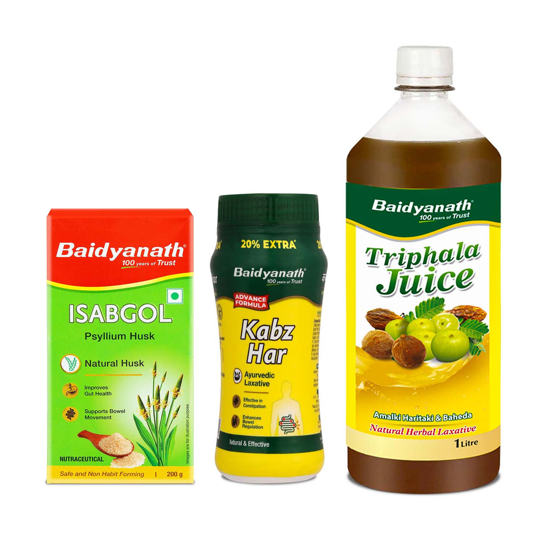 Baidyanath Constipation Care Combo- Triphala juice 1 LT, Kabz har 100 GM, Isabgol 200 GM  (Pack of 3)