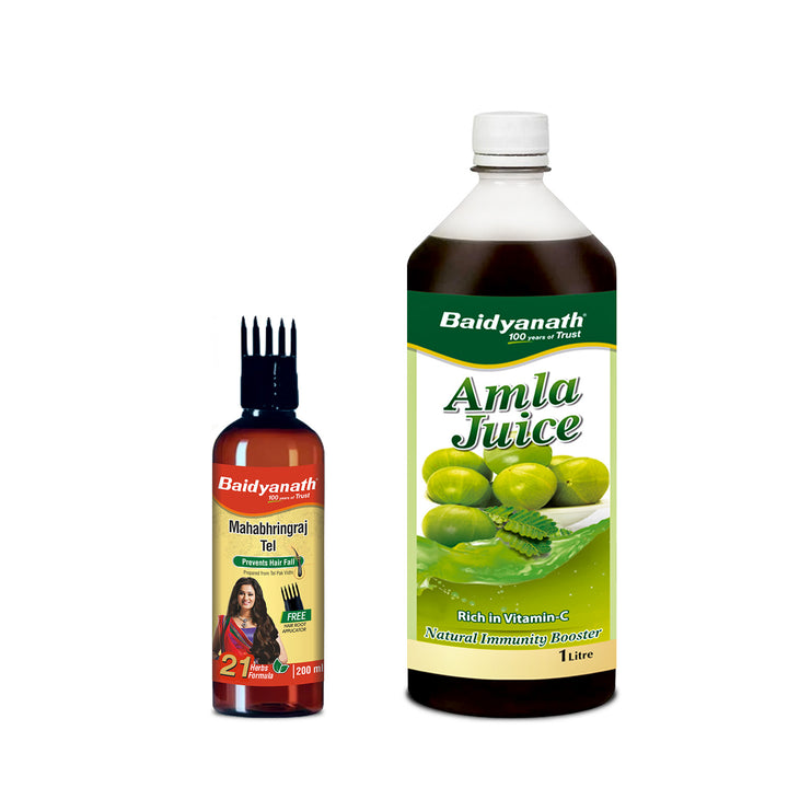 Baidyanath Hair Care Combo for Healthy Hair - Amla Juice 1 LT & Mahabhringraj Oil 200ml  (Pack of 2)