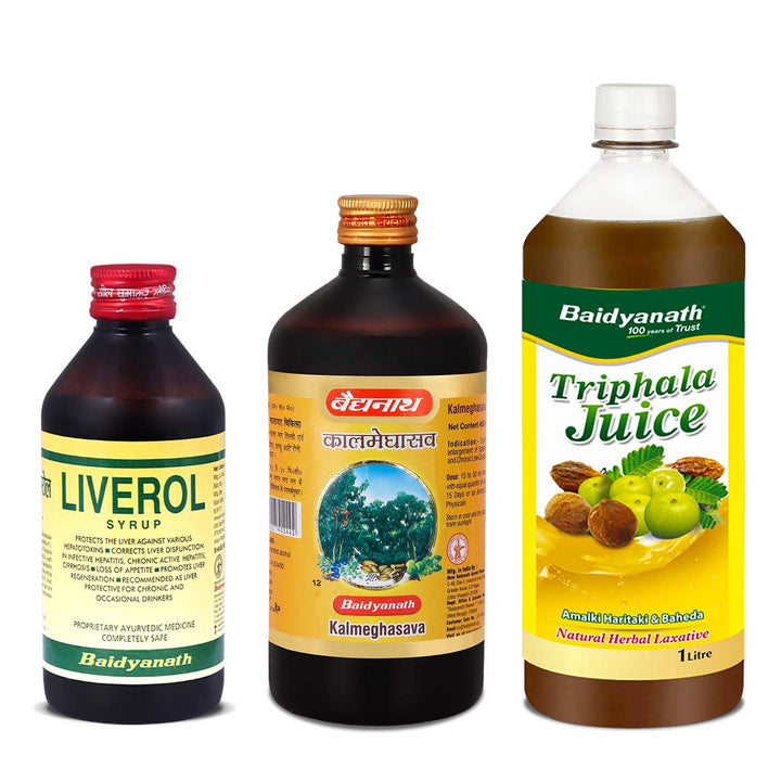 Baidyanath Liver health combo- Triphala Juice 1LTR, Kalmeghasav 450ML, Liverol, 200ML  (Pack of 3)