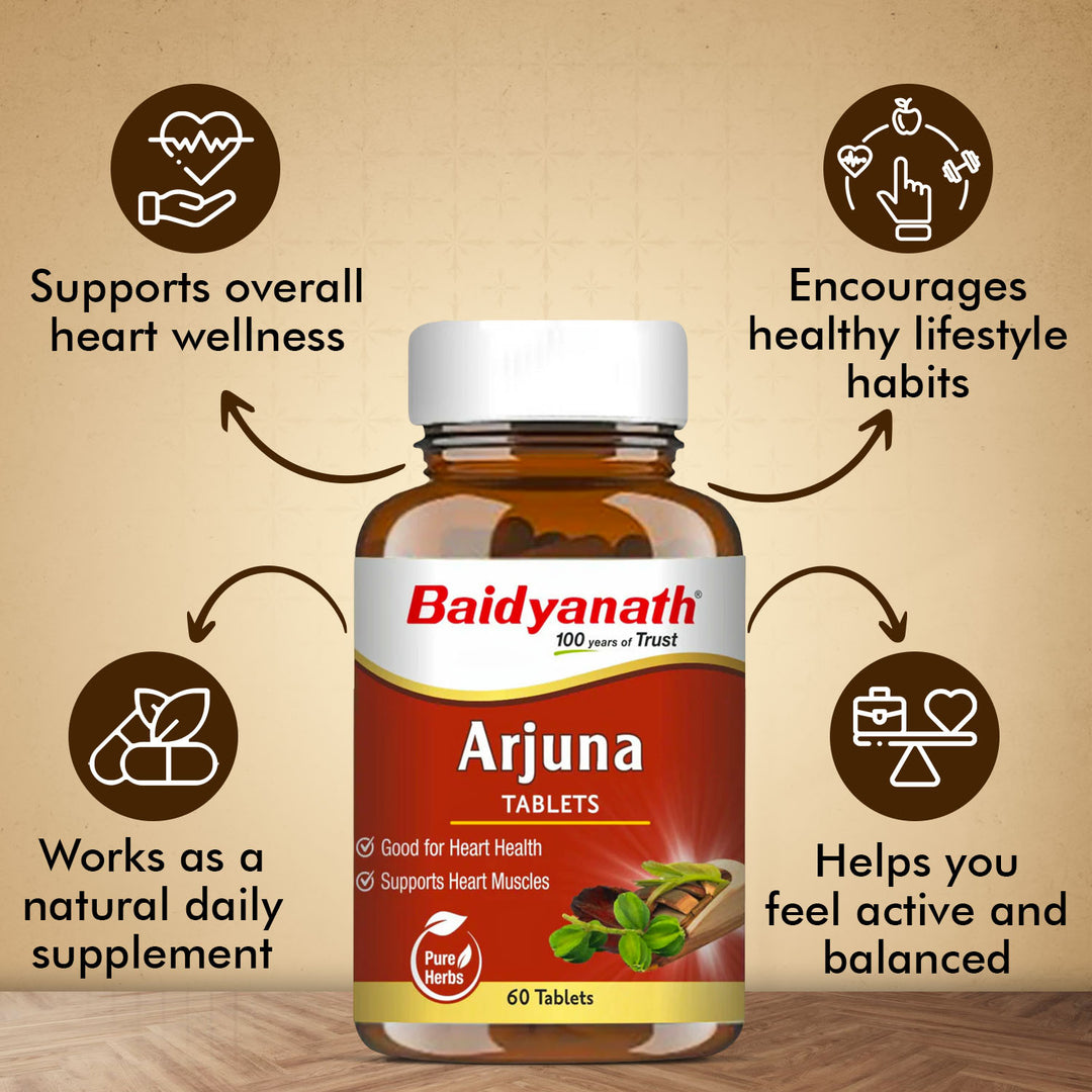 Baidyanath Arjuna Tablets 60 Tabs Good for Healthy Heart & Supports Heath Muscles