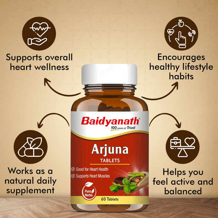 Baidyanath Arjuna Tablets 60 Tabs Good for Healthy Heart & Supports Heath Muscles